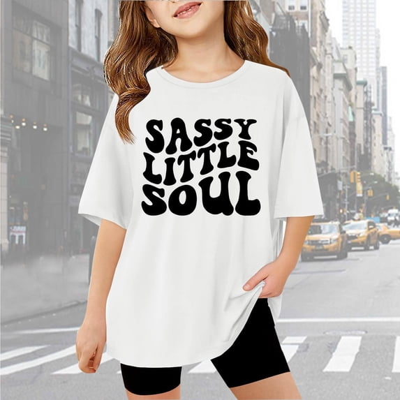 Girls T shirts Short Sleeve Crewneck Graphic Tees Letter Print Summer Breathable Lightweight Casual T-Shirts for Girls Size 9-10Y