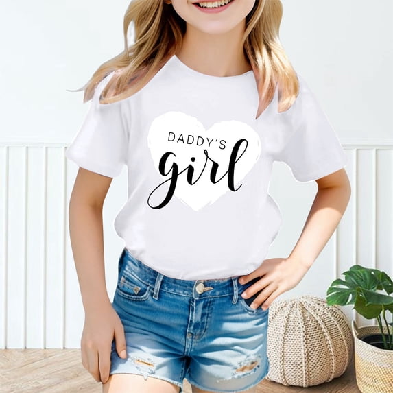 Girls T shirts Short Sleeve Crewneck Heart Letter Print Graphic Tees Summer Casual Stylish T-Shirts for Girls Size 8-9Y