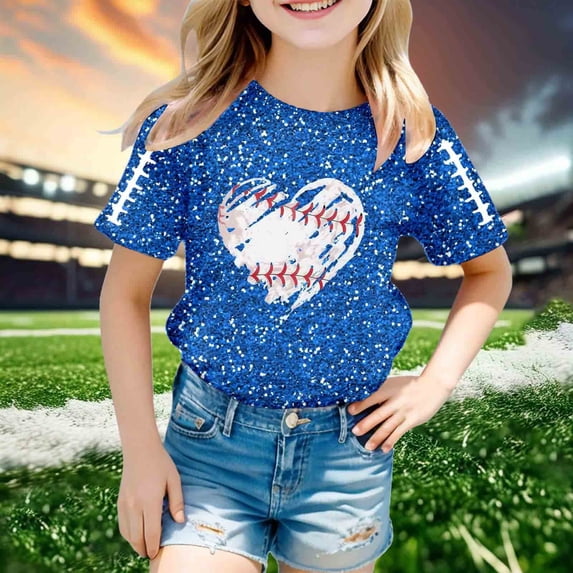 Girls T shirts Short Sleeve Crewneck Sequin Print Graphic Tees Stylish Casual Party T-Shirts for Girls Size 3-4Y