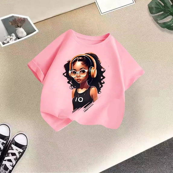 Girls T shirts Short Sleeve Crewneck Stripe Print Graphic Tees Casual Everyday Wear T-Shirts for Girls Size 11-12Y