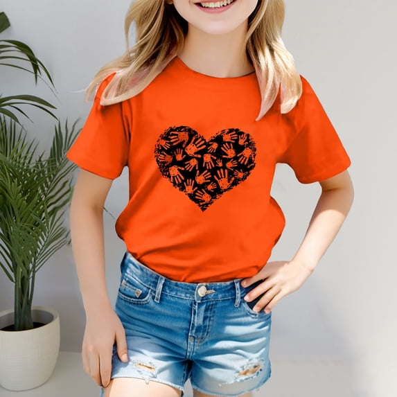 Girls T shirts Short Sleeve Crewneck Unity Day Print Graphic Tees Casual Holiday T-Shirts for Girls Size 12-13Y