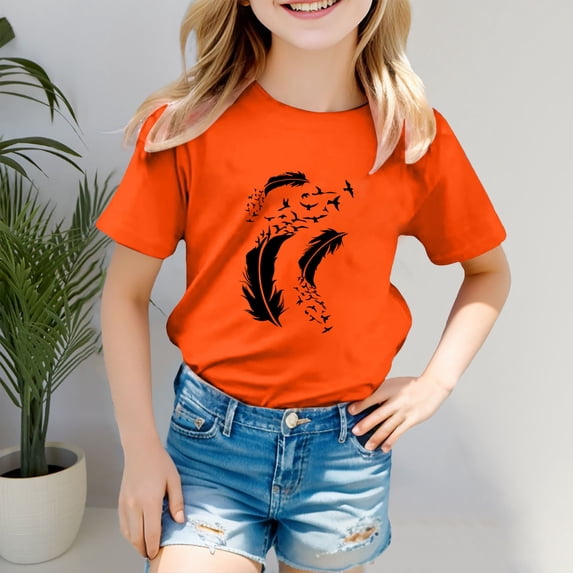 Girls T shirts Short Sleeve Crewneck Unity Day Print Graphic Tees Casual Holiday T-Shirts for Girls Size 3-4Y