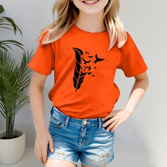 Girls T shirts Short Sleeve Crewneck Unity Day Print Graphic Tees Casual Holiday T-Shirts for Girls Size 4-5Y