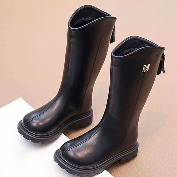Dressing Styl Girls' Tall Riding Boots Metal Ornament Boots Side Zipper Thick Sole ...