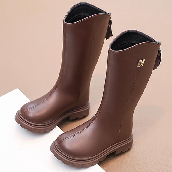 Dressing Styl Girls' Tall Riding Boots Metal Ornament Boots Side Zipper Thick Sole ...