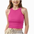 thumbnail image 1 of Girls Tank Top High Neck Sleeveless Shirts for Teens Summer Kids Clothes Stretchy for Gymnastics Hot Pink 13-14 Years, 1 of 4