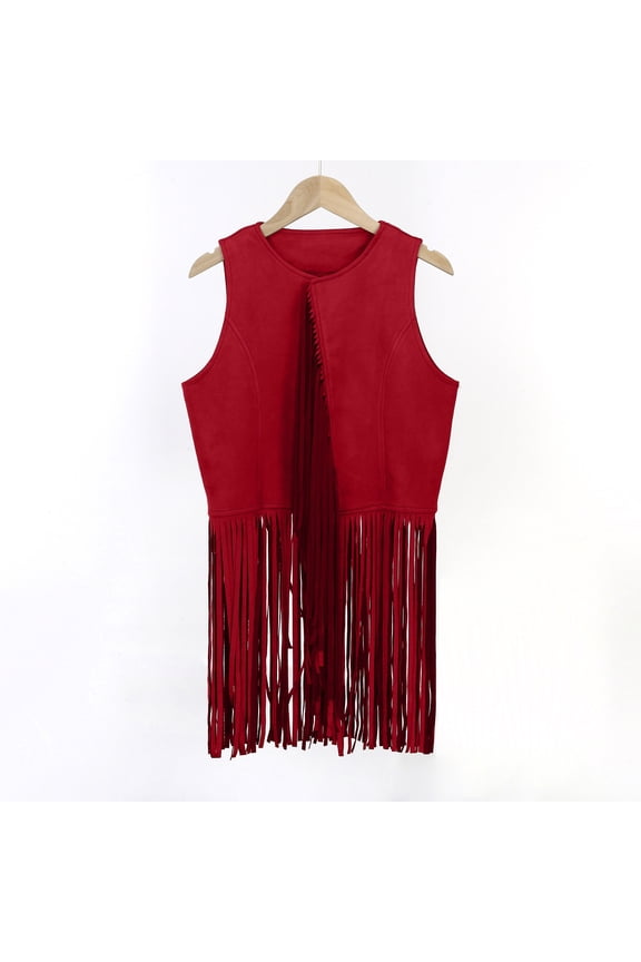 Girls' Tank Tops 60s 70s Hippie Fringe Vests Tassel Sleeveless Tops Outfits For Theme Parties And Daily Casual Wear Vests For Kids Girls Camis Red 150/(9-10 Years)