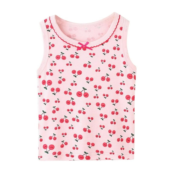 Girls Tank Tops Basic Camisole Cotton Halter Summer Thin Floral Cute Printing Cami Tops Classic Girls Undershirts Red 6-7 Years