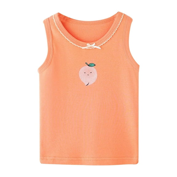 Girls Tank Tops Basic Shirt Cotton Halter Summer Thin Floral Cute Printing Cami Tops Classic Girls Undershirts Orange 12-13 Years