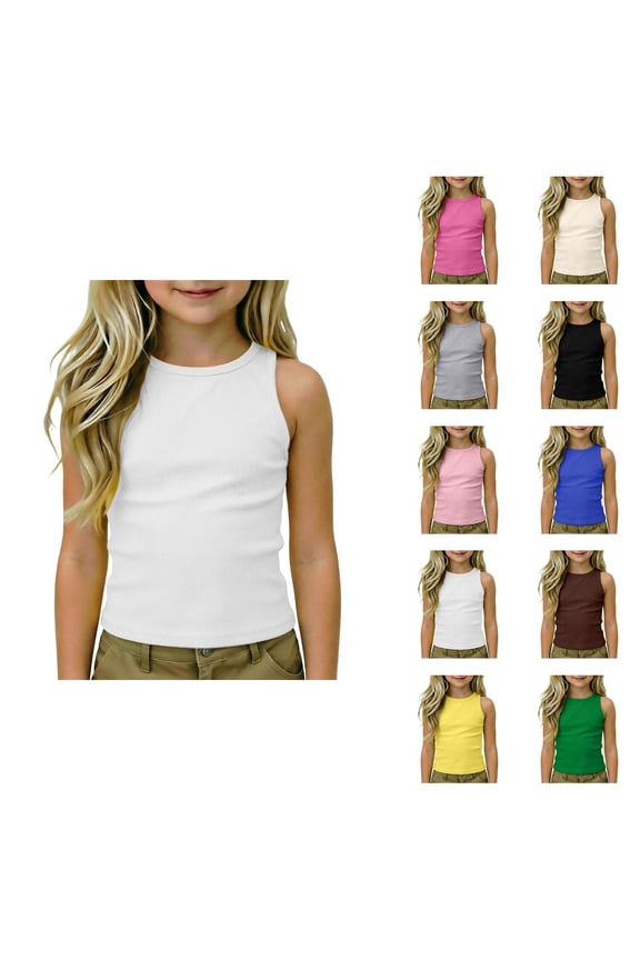 Girls Tank Tops Kids Athletic Racerback Crewneck Sleeveless Undershirts Tops Dance Workout Yoga Shirts For Teen