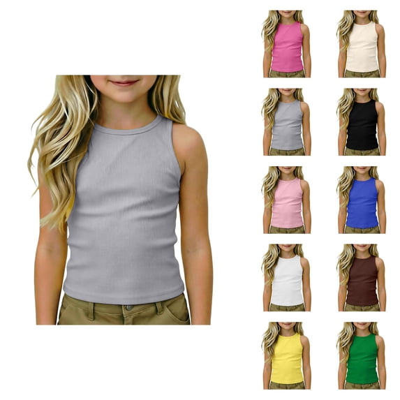 Girls Tank Tops Kids Athletic Racerback Crewneck Sleeveless Undershirts Tops Dance Workout Yoga Shirts For Teen