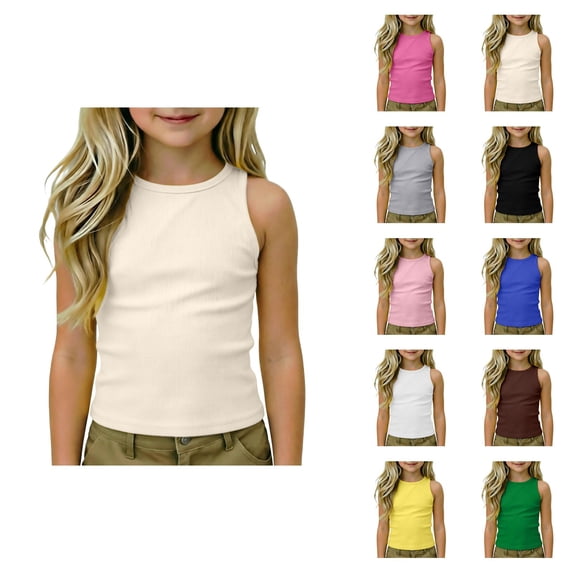 Girls Tank Tops Kids Athletic Racerback Crewneck Sleeveless Undershirts Tops Dance Workout Yoga Shirts For Teen