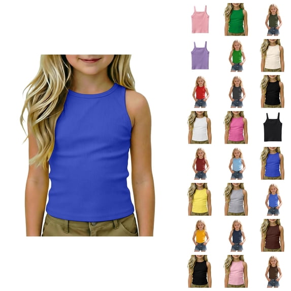 Girls Tank Tops Kids Athletic Racerback Crewneck Sleeveless Undershirts Tops Dance Workout Yoga Shirts For Teen