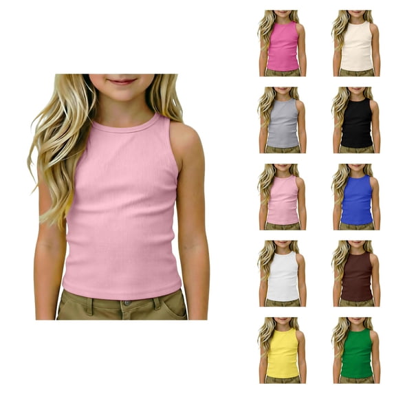 Girls Tank Tops Kids Athletic Racerback Crewneck Sleeveless Undershirts Tops Dance Workout Yoga Shirts For Teen