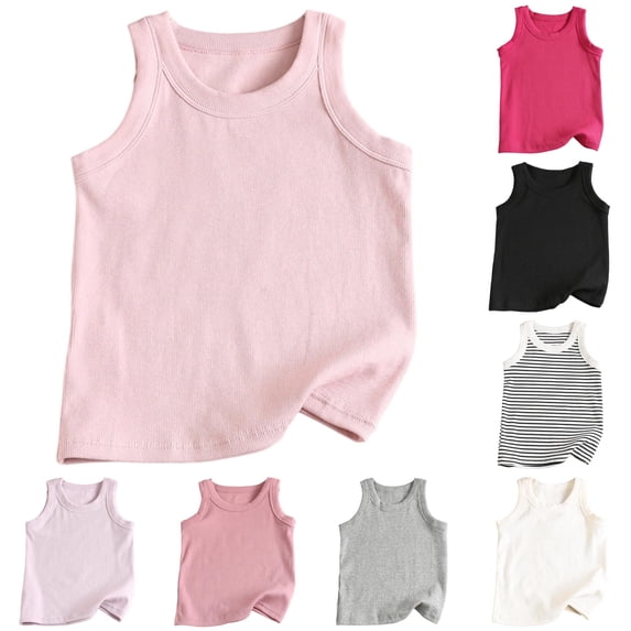 Girls Tank Tops Kids Athletic Ribbed Summer Sleeveless Pink Tops School Workout Running Sports Outfits Basic Camisole 5-6 Years