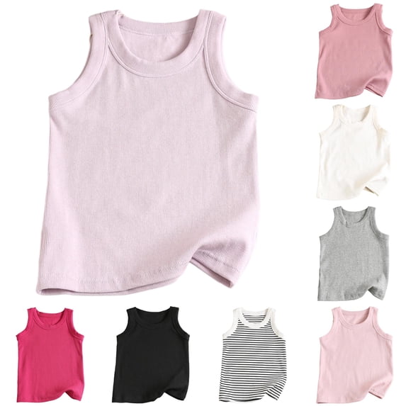 Girls Tank Tops Kids Athletic Ribbed Summer Sleeveless Purple Tops School Workout Running Sports Outfits Basic Camisole 9-10 Years