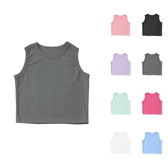 Girls Tank Tops Kids Athletic Tank Ribbed Knit High Neck Crop Tops For Gym Yoga