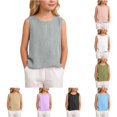 thumbnail image 1 of Girls Tank Tops Kids Summer Flowy Loose Fit Casual Cute Summer Beach Sleeveless Blouse Crewneck Grey T Shirt 7-8 Years, 1 of 6