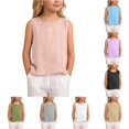 thumbnail image 1 of Girls Tank Tops Kids Summer Flowy Loose Fit Casual Cute Summer Beach Sleeveless Blouse Crewneck Pink T Shirt 5-6 Years, 1 of 6