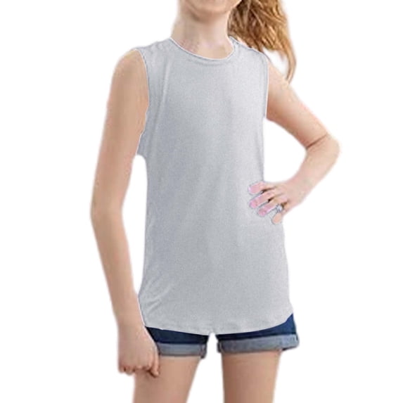 Girls Tank Tops Racer Back Tanks Wide Straps Athletic Tank Tops for Girls Grey 11-12 Years