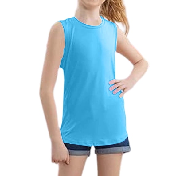Girls Tank Tops Racer Back Tanks Wide Straps Athletic Tank Tops for Girls Sky Blue 3-4 Years