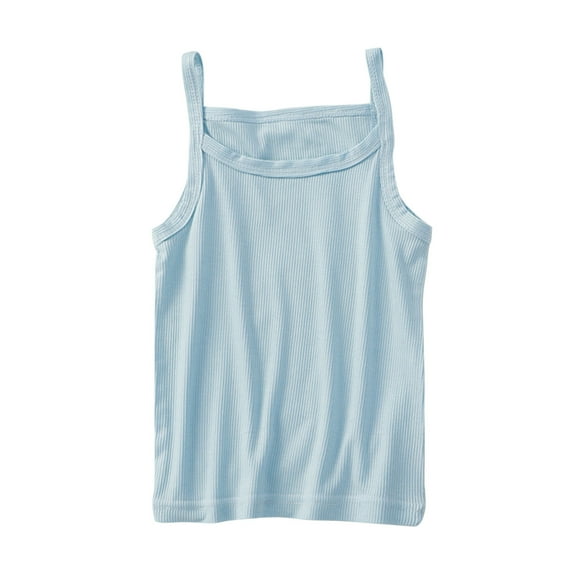 Girls Tank Tops, Ribbed Sleeveless Cami Shirts, Solid Color Breathable Stretch Round Neck Camisole Tops Blue 2-3T