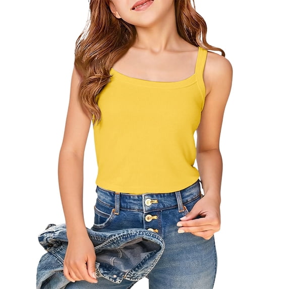 Girls' Tank Tops Ribbed Stretch Sleeveless Tops Slim Fit Casual Vests Soft Basic Shirts For Daily Layering And Summer Activities Vests For Toddler Youth Girls Camis Yellow 130/(9-10 Years)