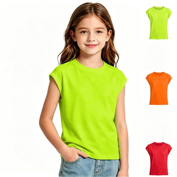 Girls Tank Tops Sleeveless Plain Shirts Basic Round Tee Tops for Summer Casual (Green1 160)