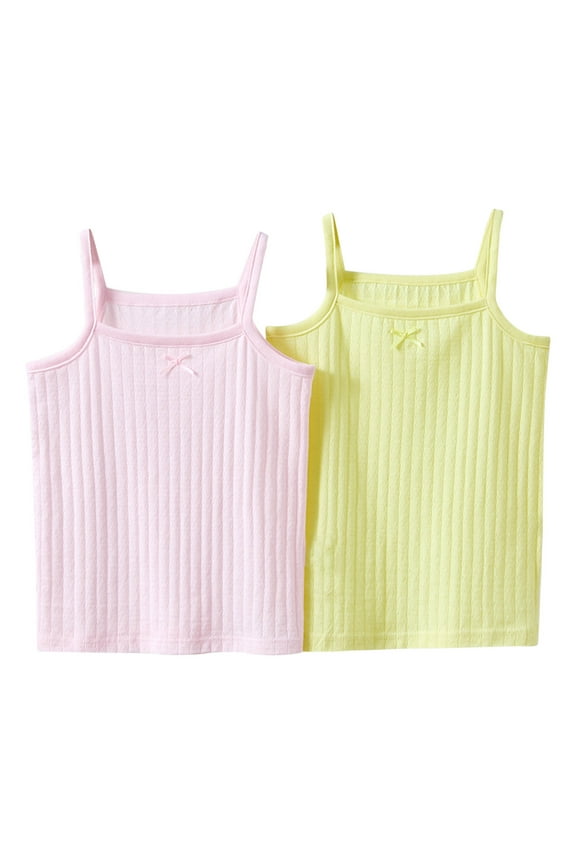 Girls Tank Tops Sleeveless Shirt Cotton Square Neck Shirt Bow Knot Basic Soft Shirts 2 Pack for Girls Size 2-11 Years
