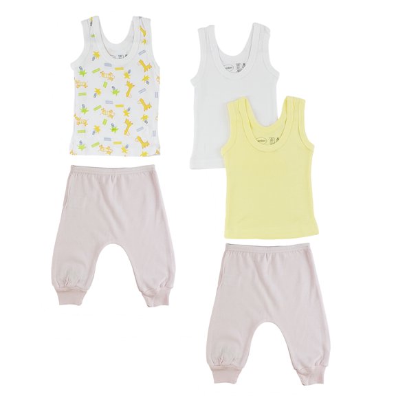 5-Piece Light Pink and Bright Yellow Comfortable Girls Tank Tops and Joggers - Large