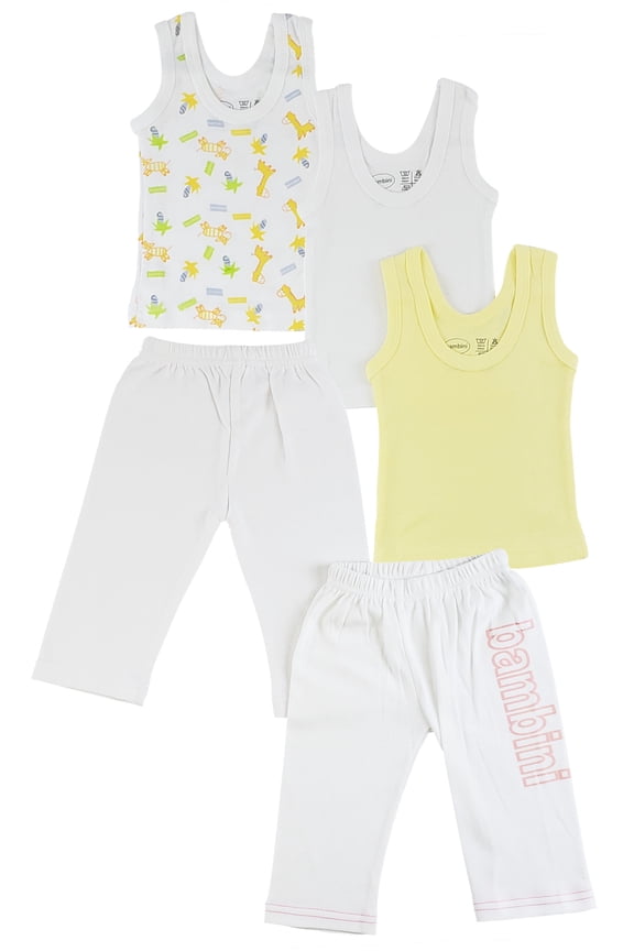 Set of 5 White and Yellow Baby Girl Tank Tops and Track Sweatpants Size NB, 8"