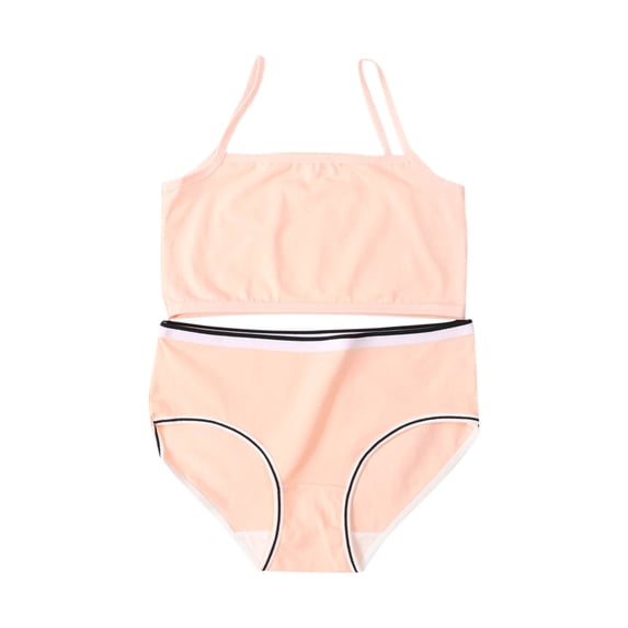 Girls Tank with Built in Bra Girls' Two Piece Underwear Set High Waist Briefs Bra Set Solid Sports Camisole Panties Set 11Y