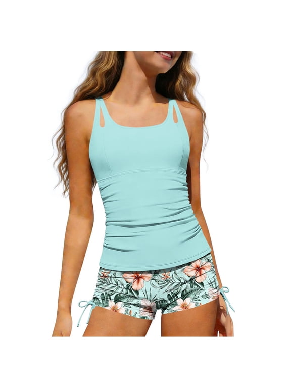 Girls Tankini Bathing Suits Two Piece Rush Guard Swimsuits with Boyshorts Swimwear for Teen Girl 7-16 Years (15-16 Years, Mint Green)