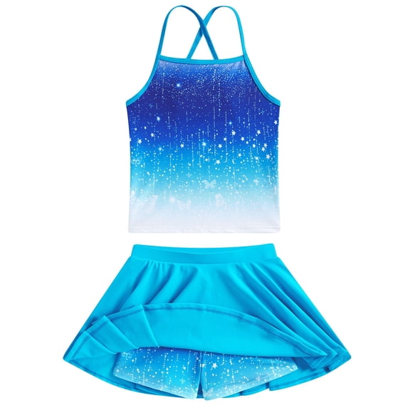 Lanbubble Girls Tankini Swimsuits Set Criss-Cross 2-Piece Bathing Suits Beach Swimwear 9-10 Years