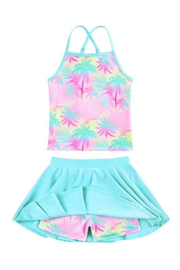 Girls Tankini Swimsuits Set Criss-Cross 2-Piece Bathing Suits Beach Swimwear 7-8 Years