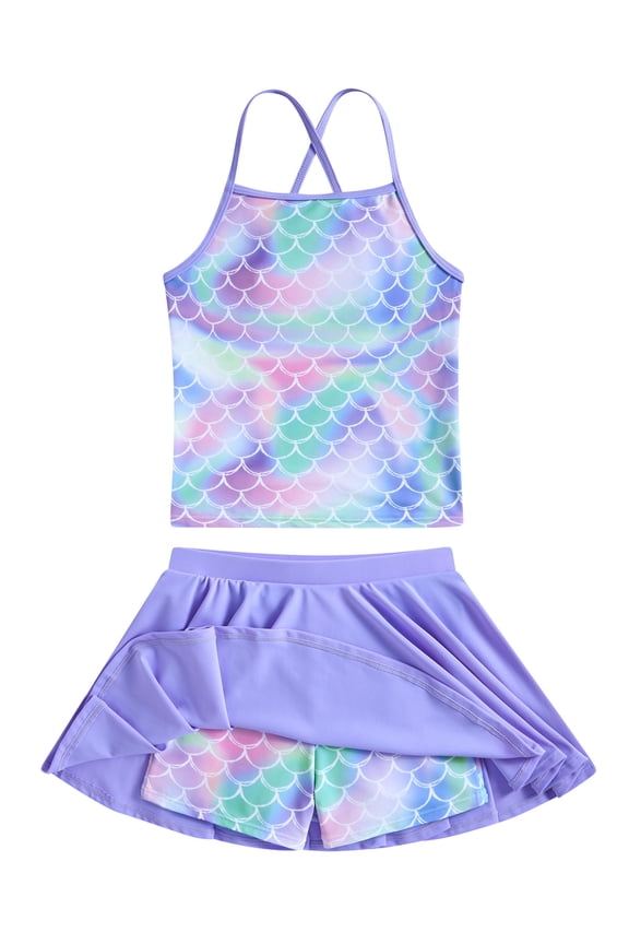 Girls Tankini Swimsuits Set Criss-Cross 2-Piece Bathing Suits Beach Swimwear 5-6 Years