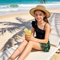 thumbnail image 1 of Girls Tankini Swimsuit One Piece Swimwear Top with Tropical Print Cover Up Skirt Girls Bathing Suit Swimwear (Black2,15-16 Years), 1 of 4
