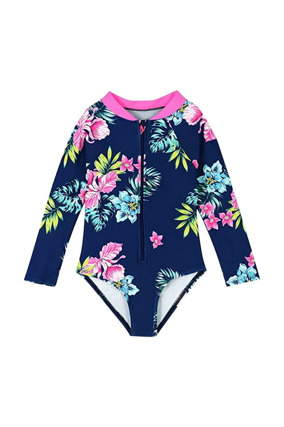 Girls Tankini Swimsuit Rash Guard Long Sleeve 1 Piece Zipper Upf 50+ Sun Protections Toddler Bathing Suit Girl,Size 12 Months-24 Months