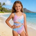 thumbnail image 1 of Girls Tankini Swimsuit Size 6 Classic Solid Color Lightweight Rash Guard One Piece Cut Out Bathing Suit Adjustable Straps Ruched Girls' Swimwear 9-16y, 1 of 7