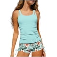thumbnail image 1 of Girls Tankini Swimsuit Sleeveless Square Neck Ruched Bathing Suits Breathable Printed Swim Shorts Summer Beach Vacation Swimwear 7-16 Years, 1 of 6