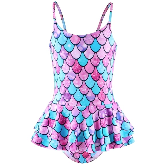 Girls One Piece Swimsuit Toddler Bathing Suit Girl with Mermaid Scales Printed, Toddler Swimsuit Girl for Adjustable Toddler Girls Swimsuit Age 4-5 Years