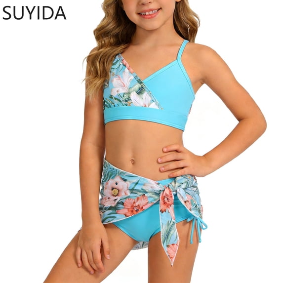 Girls Tankini Swimsuits 10-12 Cut Out Bikinis for Teens Adjustable Straps Tankini 3-Piece Ruched Color Block Girls Bathing Suit size 6