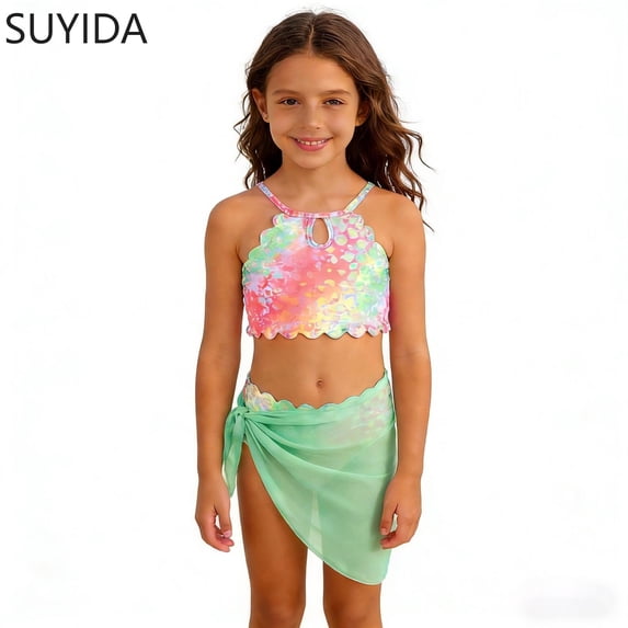 Girls Tankini Swimsuits with Shorts 10-12 Ribbed Girls Bikini Drawstring Girls Swimwear Tankini 3 Pieces Cute Pattern Print Girls Bathing Suits Size 14-16