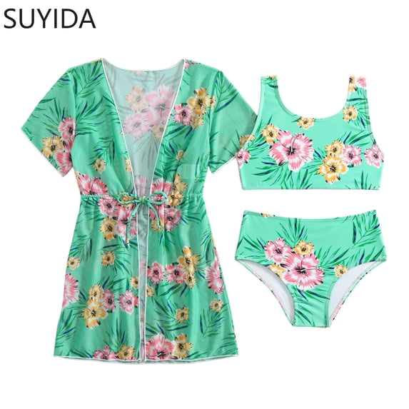 Girls Tankini Swimsuits Size 10 Cutout Bikini Drawstring Bottoms Tankini 3pcs Hawaiian Girl Bathing Suit