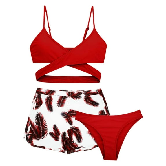 Girls Tankini Swimsuits Size 10 Ribbed Bikinis for Teens Tie-Straps Tankini Set 3-Piece Tropical Floral Girls Bathing Suits Size 14-16