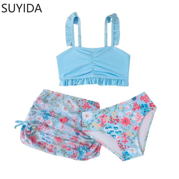 Girls Tankini Swimsuits Size 12 Cutout Modest Bikini Drawstring Bottoms Tankini with Shorts 3 Pieces Color Block Girls Bathing Suit size 6