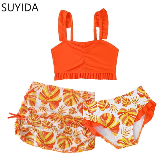 Girls Tankini Swimsuits Size 14-16 Cute Ruffle Bikini Set Adjustable Strap Tankini Sets 3 Pieces Ruched Color Block Bathing Suit