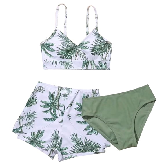 Girls Tankini Swimsuits Size 14-16 Ribbed Modest Bikini Tie-Straps Tankini with Shorts 3 Pieces Ruched Color Block Girls Bathing Suit size 12