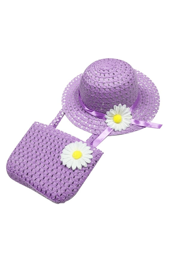 Girls Tea Party Sun Hat and Purse Kids Party Birthday Travel Gift Toddler Cap Bag Set Baby Sun Hat Purple
