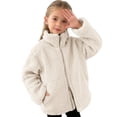 thumbnail image 1 of Girls Teddy Fleece Jacket Casual Loose Stand Collar Long Sleeve Full Zip Sherpa Fuzzy Coat Kids Lightweight Winter Warm Outwear, 1 of 5